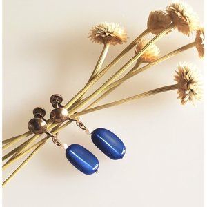 Antique Blue Agate & Pearl Earrings